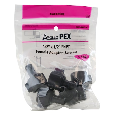 Apollo 1/2 in. Plastic PEX Barb x Female Swivel Adapter (5-Pack), 5PK PXPAF1212S5PK
